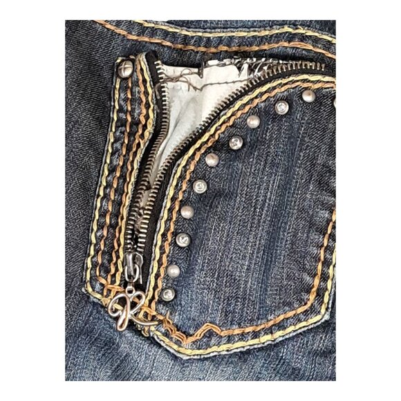 Y2K Request Express Womens Denim Bootcut Jeans 19/38 Denim Dark Wash (FLAW) - Picture 8 of 16